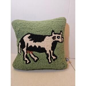 Chandler 4 Corners hooked wool pillow cow design